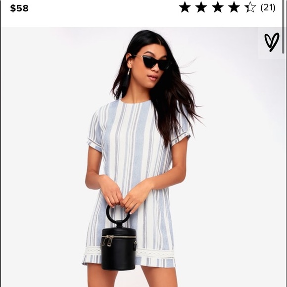 Blue and white stripped short sleeve shift dress - Picture 5 of 5